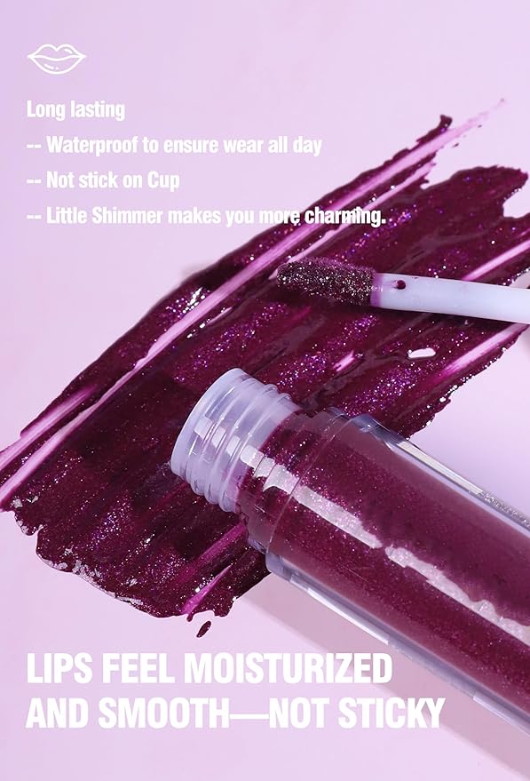 Shimmer Lip Gloss,Shine Liquid Lipstick Glossy Shimmer Finish, Glitter Sparkly Smooth Primer Lip Tint,Moisturizing Matte Lip Glaze Fine Glitter Waterproof Non-Stick Cup for Girls Women(#08)