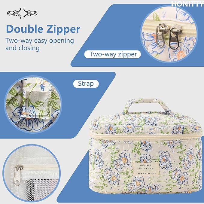 Makeup bag, quilted makeup bag,large