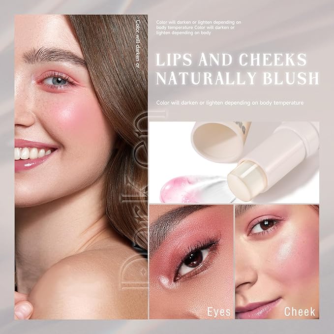 2PCS Color Changing Blush Stick for Cheeks Makeup,Clear Stick