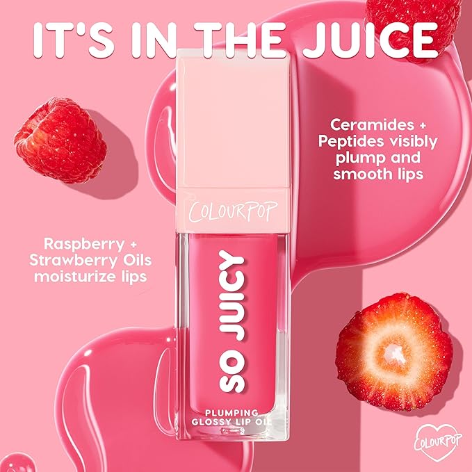 Colourpop So Juicy Plumping Glossy Lip Oil - Hydrating & Plumping Lip Oil with a Sheer Wash of Non-Sticky Color - Infused with Peptides, Ceramides & Ginger - Its a Date (0.29)