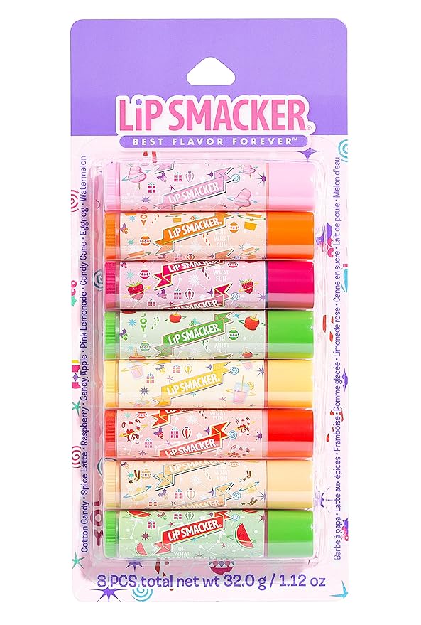 Lip Smacker Holiday Original & Best - 8 Moisturizing Lip Balms, Fun Assortment, Hydrating & Protecting - Vegan