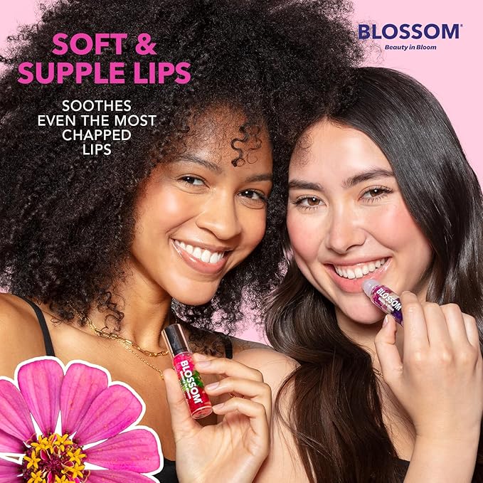 Blossom Roll on Lip Gloss, Scented Clear High Shine Moisturizing Lip Oil, Non Sticky, Infused with Real Flowers, Made in USA, 0.2oz, Mint