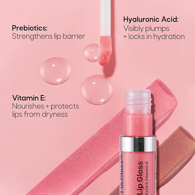 Almay Color & Care Hydrating Lip Gloss, Soft Natural Hues, Prebiotic Complex, Hyaluronic Filling-Sphere Technology, 200 Rose Glow, 0.1 Fl Oz