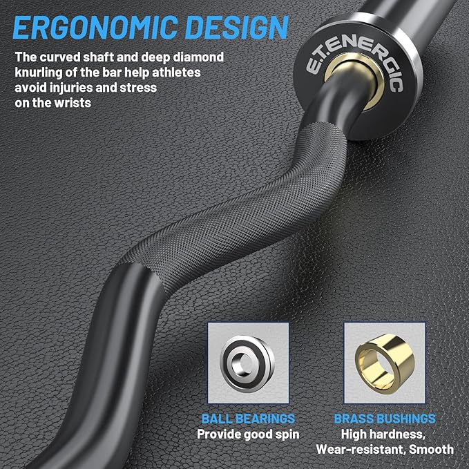 47" Olympic EZ Curl Bar 500-lbs Capacity Steel 2" Barbell