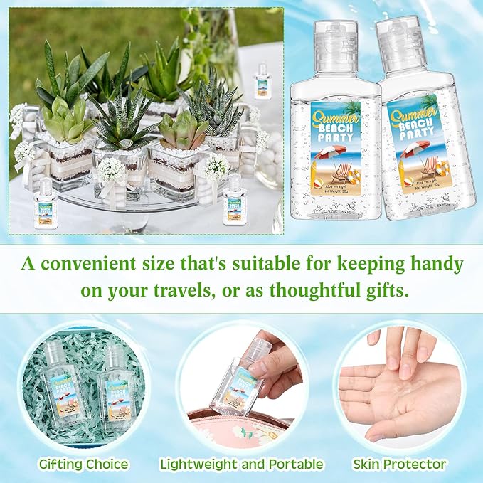 12 Pcs Mini Aloe Vera Gel Bulk for Summer Wedding Party 1oz Soothing Moisture Aloe Gel Bulk Travel Size for Thank You Gifts Summer Beach Wedding Party (Beach)