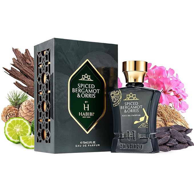 H HABIBI Spiced Bergamot & Orris Arabian Cologne For Men, Eau De Parfum (2.5 Oz) Long Lasting Perfume For Men Blended With Sweet & Spicy Notes of Sage & Oud