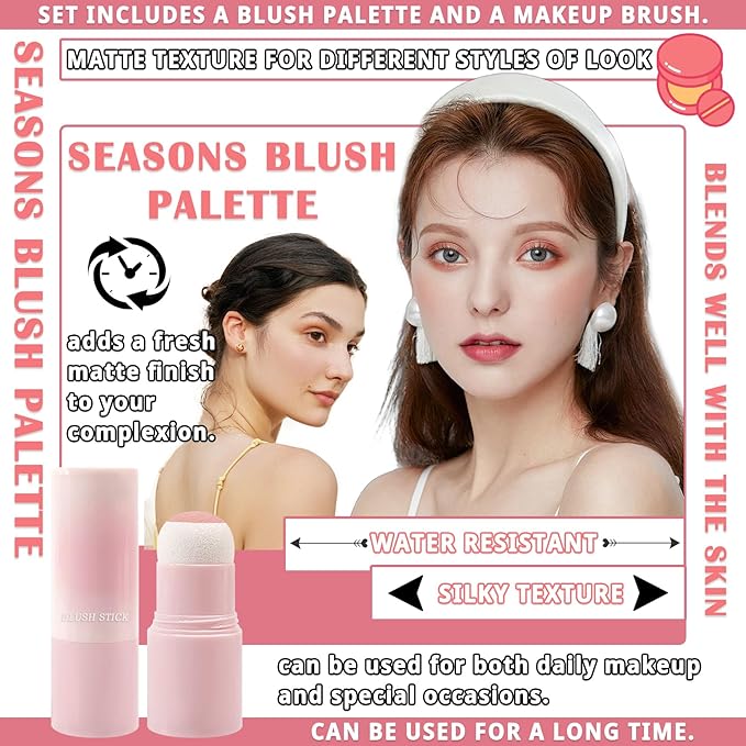 Matte Contour Blush Stick for Cheeks and Face - Buildable Shimmer Facial Blusher Shades - Blendable Cosmetic Makeup 04