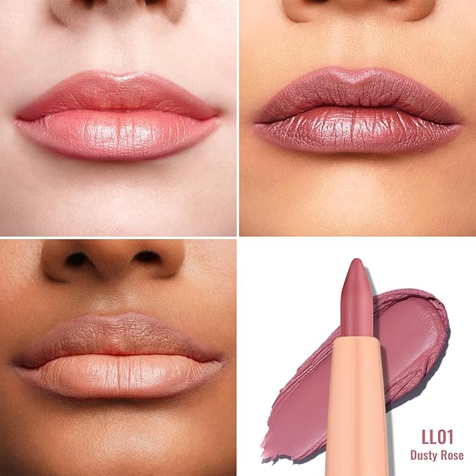 Oulac Waterproof Lipliner Pencil - Smooth and Creamy, Retractable Lip Makeup for Precision Application, Vegan & Cruelty-Free, LL01 Dusty Rose