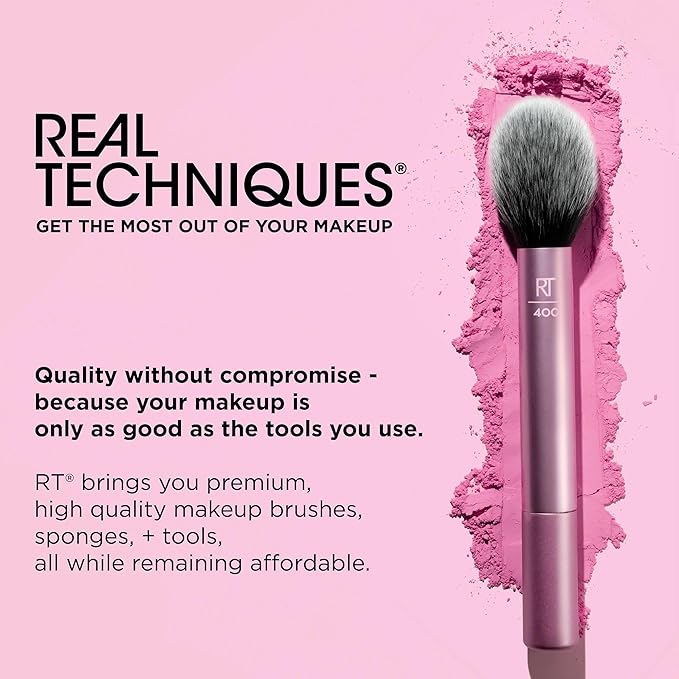 Real Techniques Miracle 2-In-1 Powder Puff 2 Pack, Dual-Sided, Full Size Makeup Blending Puff, Reversible Elastic Band, Makeup Sponge & Powder Puff, For Liquid, Cream & Powder Products, Crulety-Free
