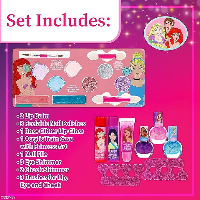 Disney Princess Train Case Girls Beauty Set, Kids