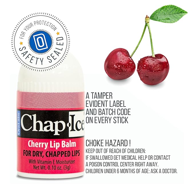 Chap-Ice® | Premium and Traditional Lip Balm for Chapped, Dry, or Windburned Lips | Pocket Size Display with Assorted Flavors - Cherry, Citrus Orange, Kiwi Lime - 50 Mini Sticks (0.10oz/3g)