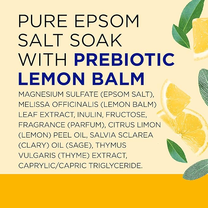 Dr Teal's Pure Epsom Salt, Prebiotic Lemon Balm & Essential Oil, 3 lbs (Pack of 4)