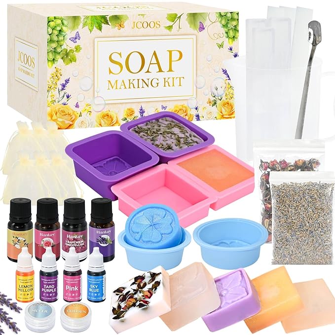 Jcoos Lip Gloss Making Kit, 73PCS DIY Lip Gloss Kit Fun and Soap Making Kit, Soap Making Kit for Adults and Kids, Soap Making Supplies