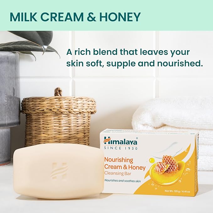 Himalaya Nourishing Cream & Honey Cleansing Bar, Face and Body Soap for Soft Skin, 4.41 oz, 12 Pack