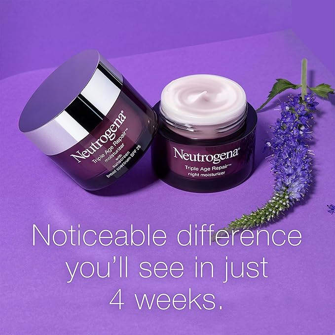 Neutrogena Triple Age Repair Anti-Aging Night Cream Facial Moisturizer, Tone-Evening Dark Spot Remover & Firming Anti-Wrinkle Nighttime Face & Neck Cream, Vitamin C & Glycerin, 1.7 oz