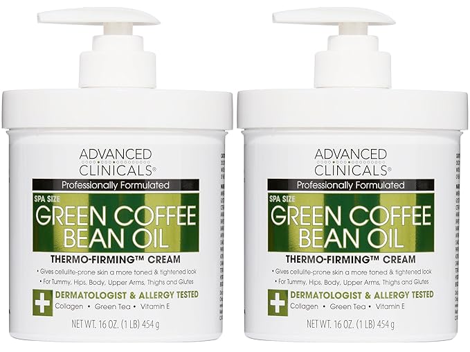 Advanced Clinicals Green Coffee Bean Thermo - Firming Body Lotion | Caffeine Infused Collagen Cream Moisturizer & Body Cream For Women, Stomach, Legs, & To Improve Look Of Textured Crepey Skin, 2pack