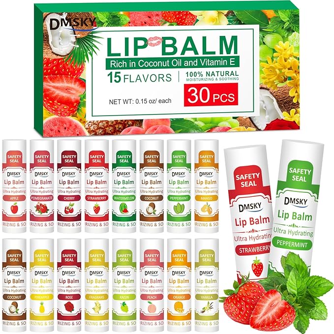 DMSKY 30 Pack Lip Balm, Natural