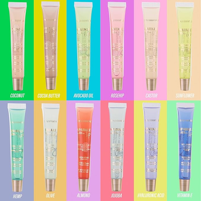 EXPRESSIONS 12pc Sparkle Lips Lip Oils - Vitamin E Infused Lip Gloss, Holiday Lip Oil Collection Hydrating Lip Care, Safe and Non-Toxic Lip Gloss Gift Set