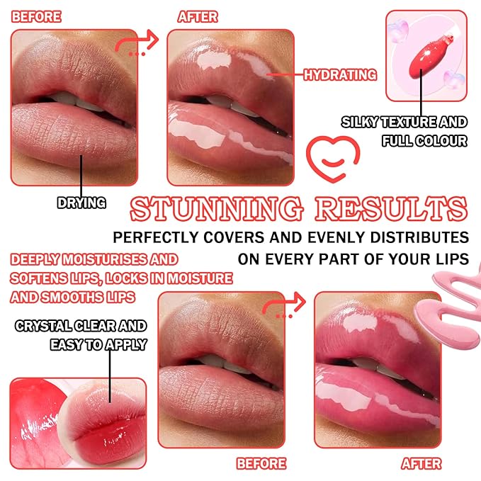 6 Colors Lip Oil Set,Big Brush Head Lip Glow Oil,Moisturizing Shiny Lip Plumping Lip Gloss Oil,Non-sticky Long Lasting Hydrating Tinted Lip Oil for Women