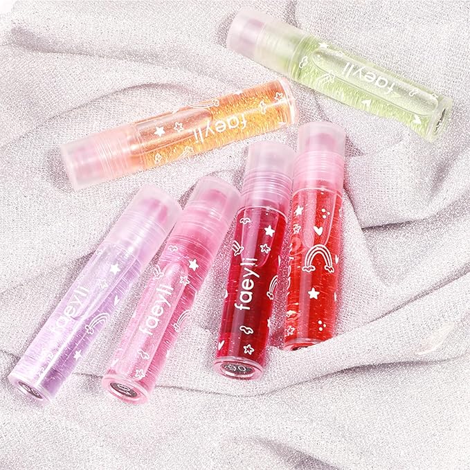 6PCS Roll On Lip Gloss Set, Fruity Flavors Moisturizing Lip Oil,Kids Lip care,Transparent Plumping Lip Gloss,Kid Friendly, Party Gift