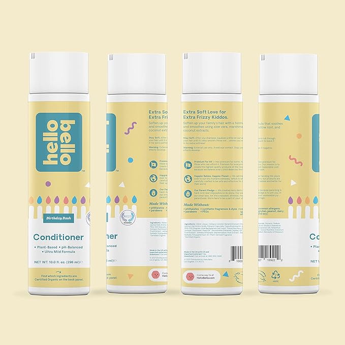 Hello Bello Premium Conditioner, Ultra Mild, Moisturizing Conditioner for Babies and Kids, Birthday Bash Scent, 10 FL Oz (1 Pack)