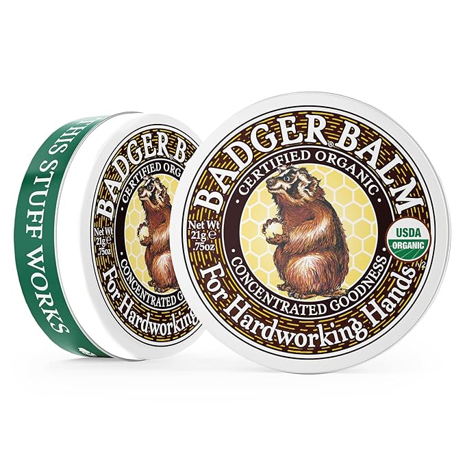 Badger Healing Balm, Hard Working Hands Cream, Organic Hand Cream for Dry Cracked Hands, Long Lasting Hand Moisturizer/Dry Hands Treatment, .75 oz Tin, 2-Pack
