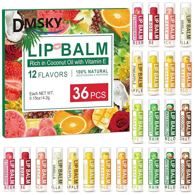 DMSKY 36 Pack Lip Balm, Natural