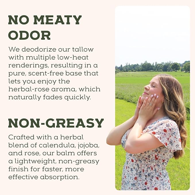 Beef Tallow for Skin - Beef Tallow For Face - Tallow Face Moisturizer - Beef Tallow Moisturizer - Tallow Balm - Grass Fed Beef Tallow For Skin - Tallow Face Cream Lotion (5.0, Herbal-Rose)