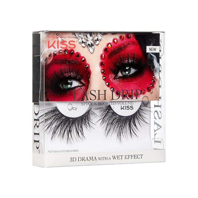 KISS Halloween Lash Drip False Eyelashes, Spiky X Boosted Volume, Unique Wet Look Hydrated Effect, Multi-Length Rewearable Fake Eyelashes, Wispy Crisscross Lash Pattern, Style ‘Icy’, 1 Pair, Packaging May Vary