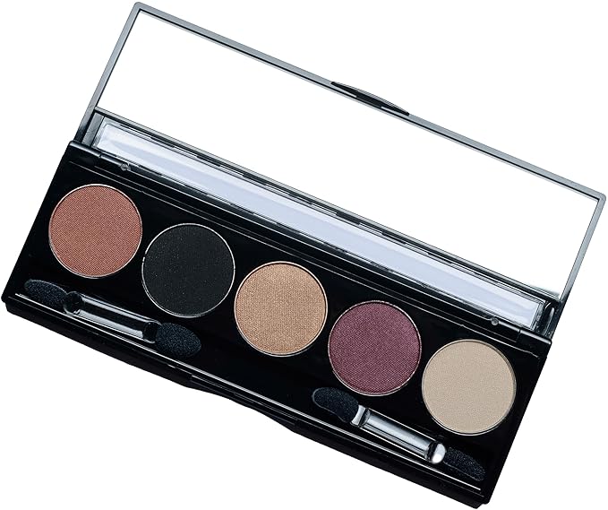 Cleopatra Shimmer White, Purple Burgundy, Gold Bronze, Black and Copper Penny Vegan Eyeshadow Palette; Talc, Paraben & Cruelty Free