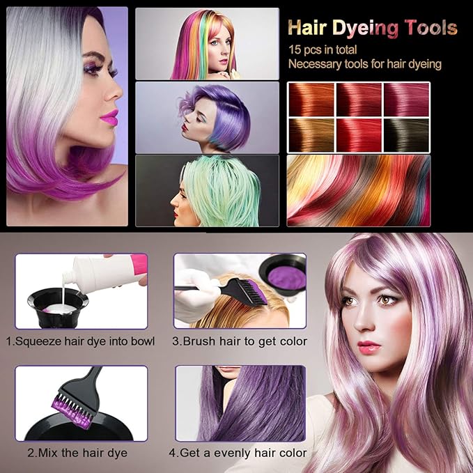 15 Pcs Hair Dye Coloring