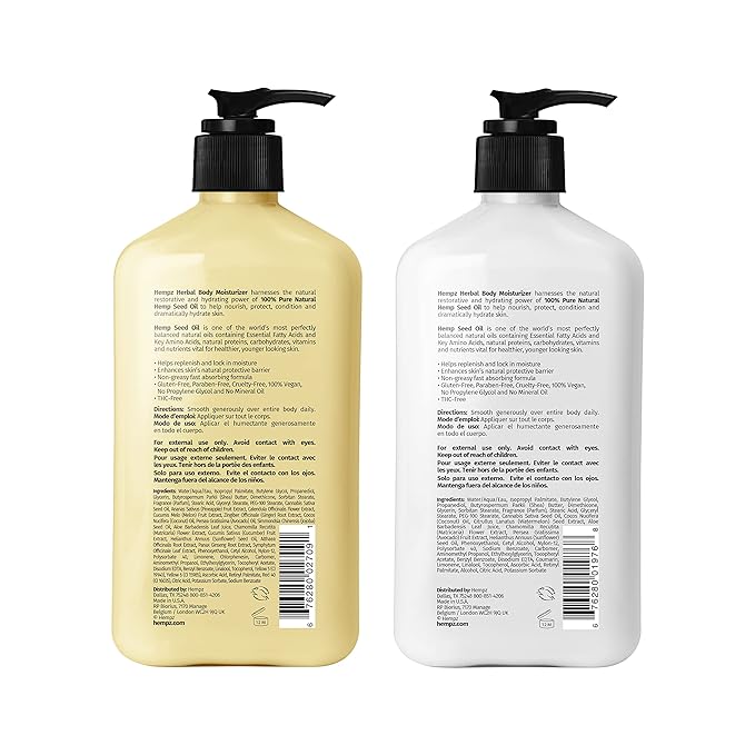 Hempz Body Lotion - Sweet Pineapple & Honey Melon + Coconut & Watermelon Daily Moisturizing Cream, Shea Butter, Aloe - Skin Care Products, Hemp Seed Oil - 17 fl oz, 2-Pack Bundle
