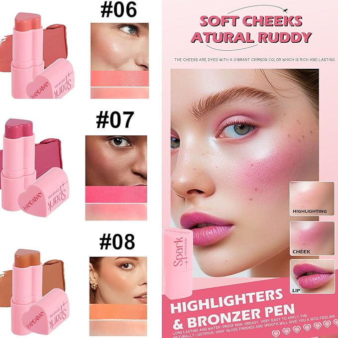 Heart Blush Stick, Matte Rouge Stick, Cheek Contour (04#, 0.) 21 OZ