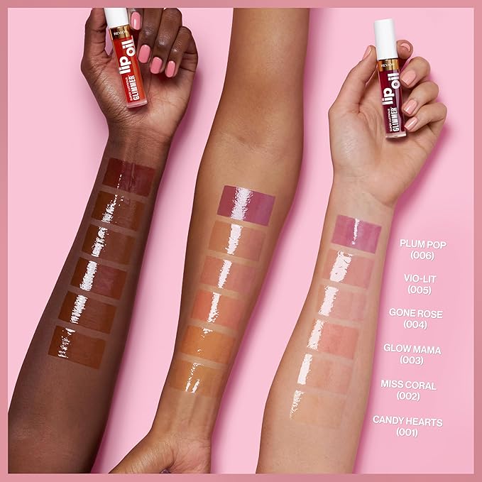 REVLON Super Lustrous Glimmer Lip Oil, Moisturizing & Tinted, Shiny Finish, Made with Plant-Based Squalane, 002 Miss Coral, 0.13 fl oz