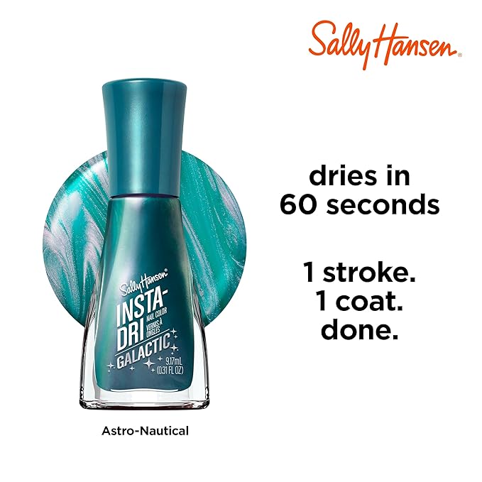 Sally Hansen Insta-Dri Galactic, Astro-Nautical, Quick Dry, Long Lasting, Semi Opaque, Shimmery Blue Nail Polish