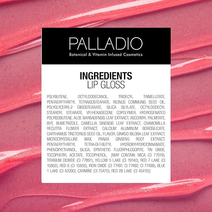 Palladio Lip Gloss, Pink Candy, Non-Sticky Lip Gloss, Contains Vitamin E and Aloe, Offers Intense Color and Moisturization, Minimizes Lip Wrinkles, Softens Lips with Beautiful Shiny Finish