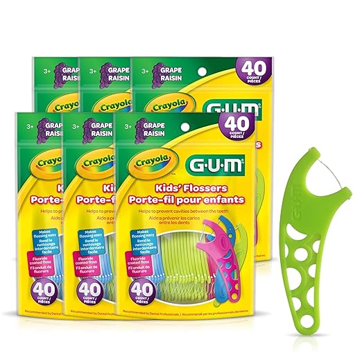 GUM Crayola Kids Flossers with Fluoride - Designed for Little Hands - Fun Grape Flavor - Easy to Use Kids Floss Picks for Children Ages 3+, 40 Count (Pack of 6)