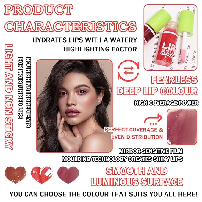 6 Colors Lip Oil Set,Big Brush Head Lip Glow Oil,Moisturizing Shiny Lip Plumping Lip Gloss Oil,Non-sticky Long Lasting Hydrating Tinted Lip Oil for Women