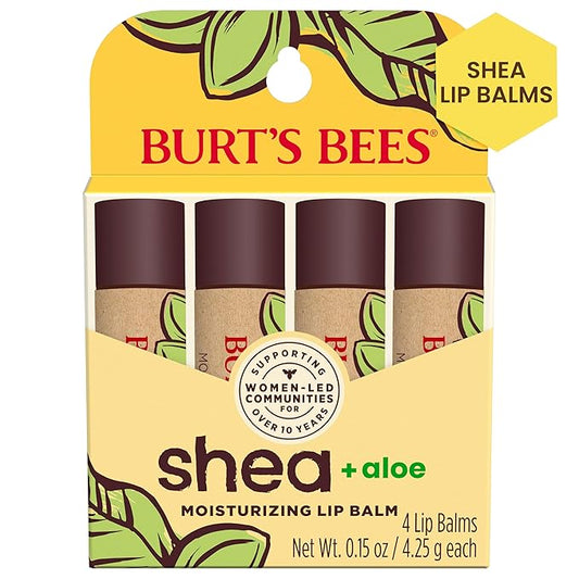 Burt's Bees Shea and Aloe Moisturizing Lip Balm, Lip Moisturizer With Responsibly Sourced Beeswax, Tint-Free, Natural Origin Conditioning Treatment, 4 Tubes, 0.15 oz.
