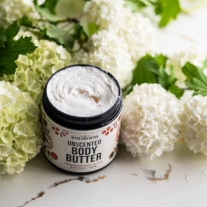 Whipped Body Butter for Dry Skin, UNSCENTED Rich Body Moisturizer with Raw Shea Butter | Body Lotion for Sensitive Skin, Paraben Free, No Synthetic Fragrances, Non Greasy Body Cream | 8 oz