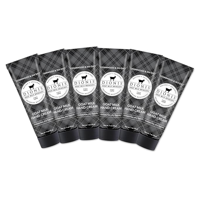 Dionis - Goat Milk Skincare Scented Hand Cream, Travel Size Self Care Moisturizing Lotion For Women, Vitamins & Minerals Hydrate Dry Skin - Cruelty Free, Cedarwood & Sea Salt, 1oz Set of 6
