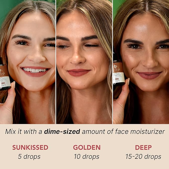 Self Tanning Drops - USA Made with Natural & Organic Ingredients, Medium Face Tanning Drops to Add to Lotion, Moisturizing Bronzing Tanner for Face & Body, Toxin Free Tanner for Fake Tan