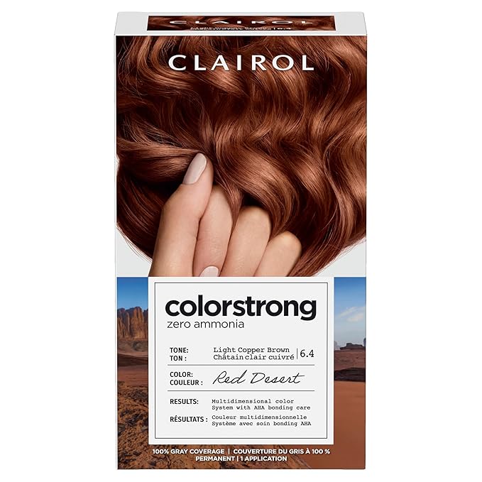 Clairol ColorStrong Permanent Zero Ammonia Hair Dye, 6.4 Light Copper Brown - Red Desert Hair Color, Pack of 1