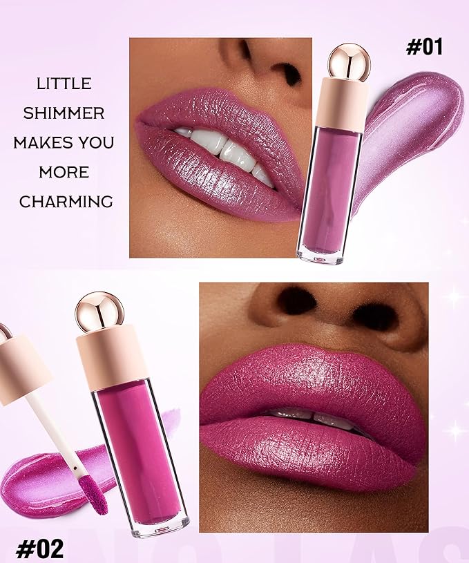 Shimmer Gloss Lipstick, Slicks Lip Gloss Diamond Shiny Pink Dark Red Purple Glitter Sparkly Glossy Shimmer Waterproof Girls Lip Glaze for Women, Long lasting High Pigmented Lips Makeup(#04)