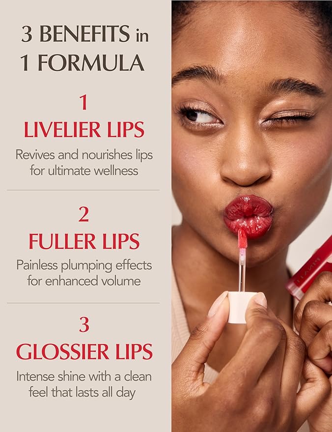 Natural Bloom Korean Lip Oil Serum 0.14 fl oz | Moisturizing Lip Booster Plumping Oil Tint Serum Enriched w/Camellia & Safflower Oils | Non-Irritating Color Changing Lip Oil (Red Camelia)