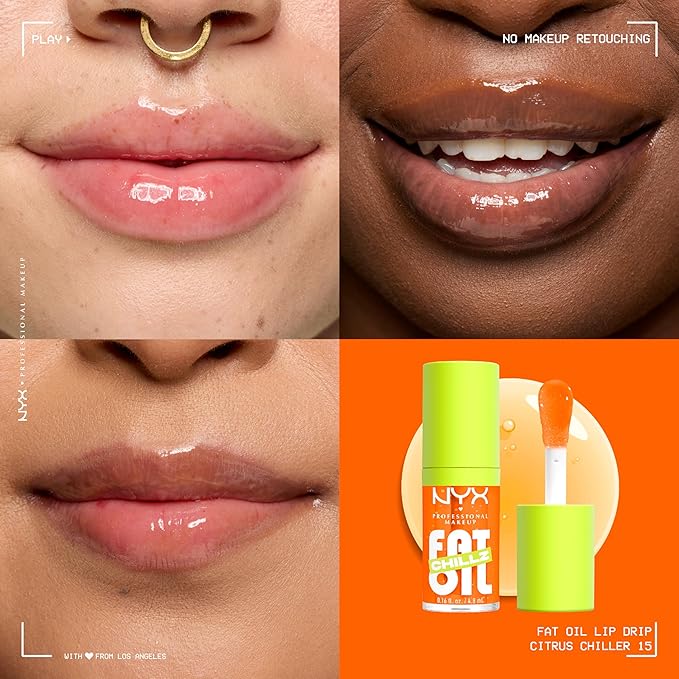 NYX PROFESSIONAL MAKEUP Fat Oil Chillz, Moisturizing, Shiny and Vegan Tinted Lip Gloss - Citrus Chiller (Sheer Orange)