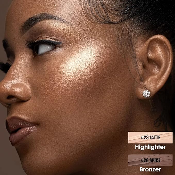 FOCALLURE 2 Pcs Mineral Cream Contour Stick,Moisturize Highlighter Illuminator Makeup,Tan