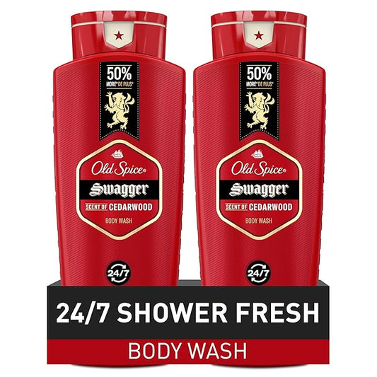 Old Spice Refreshing Body Wash for Men, 3X Defense, 24/7 Shower Fresh with Long Lasting Scent, Red Collection, Swagger with Cedarwood Scent, 24 oz (Pack of 2)