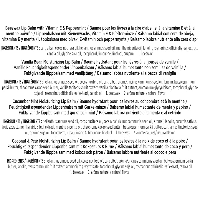 Burt's Bees Lip Balm, Beeswax Bounty Assorted Mix, 4-Pack, 0.15 Oz