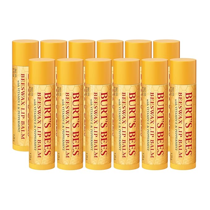 Burt's Bees Lip Balm - Original Beeswax 12 Count Pack in Bulk, Lip Moisturizer With Responsibly Sourced Beeswax, Tint-Free, Natural Origin Conditioning Lip Treatment, 12 Tubes, 0.15 oz